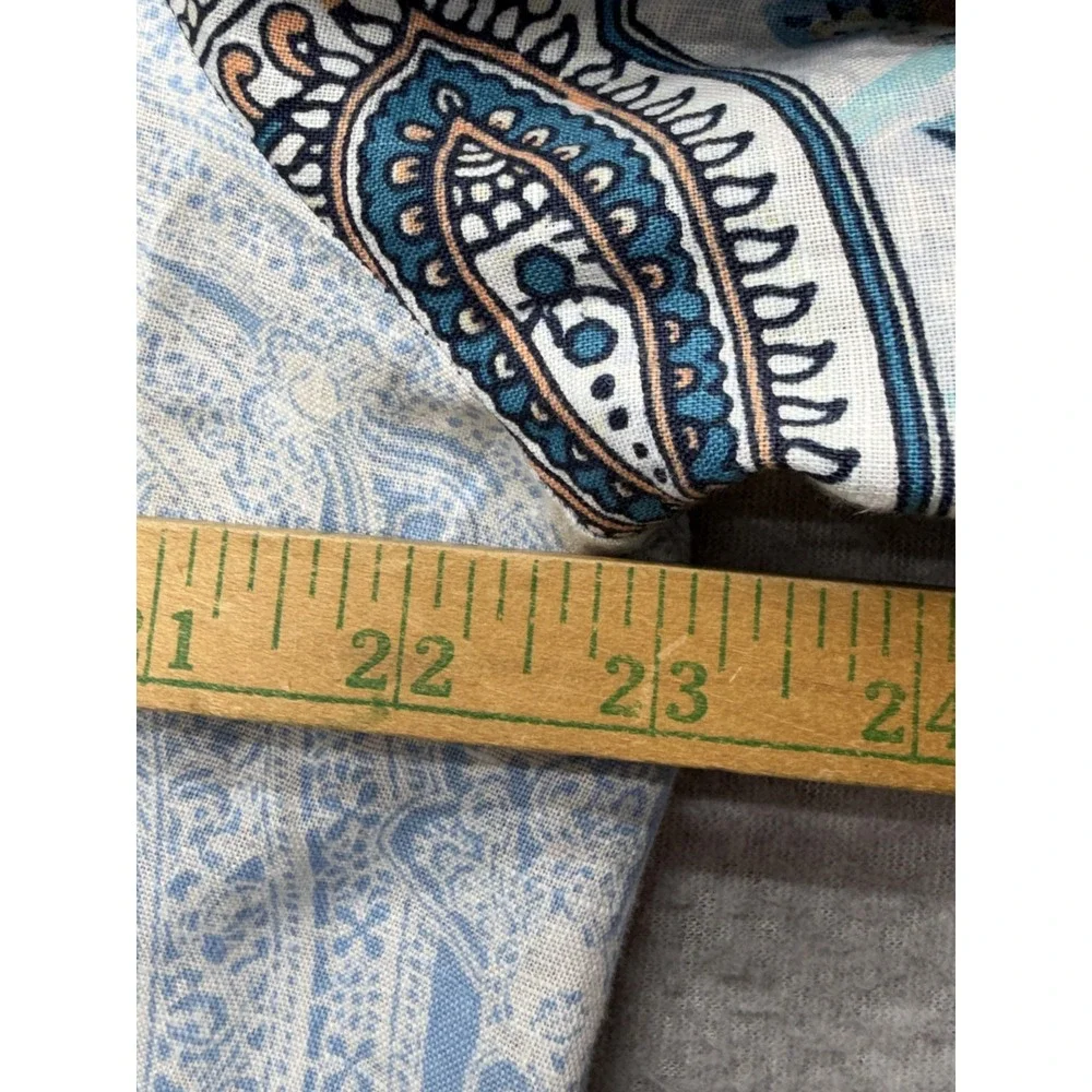 Chico's Jacket Womens 3 16/18 Reversible Linen Navy Paisley Patchwork Snap Front